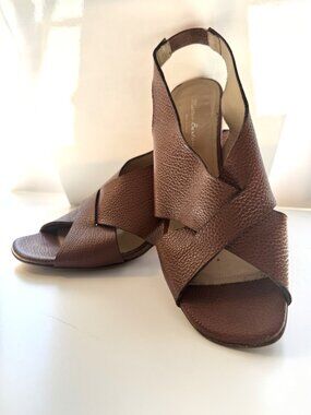 Italian Leather Cognac Slingback Sandals | Mateo Bertoni | Made in Italy | 38